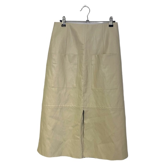 Mijeong Park Cream Faux Leather Midi Skirt Middle Slit XS - Picture 2 of 9